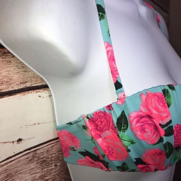 NEW! H&M Turquoise Floral Bandeau with Straps 4 - Picture 3 of 8